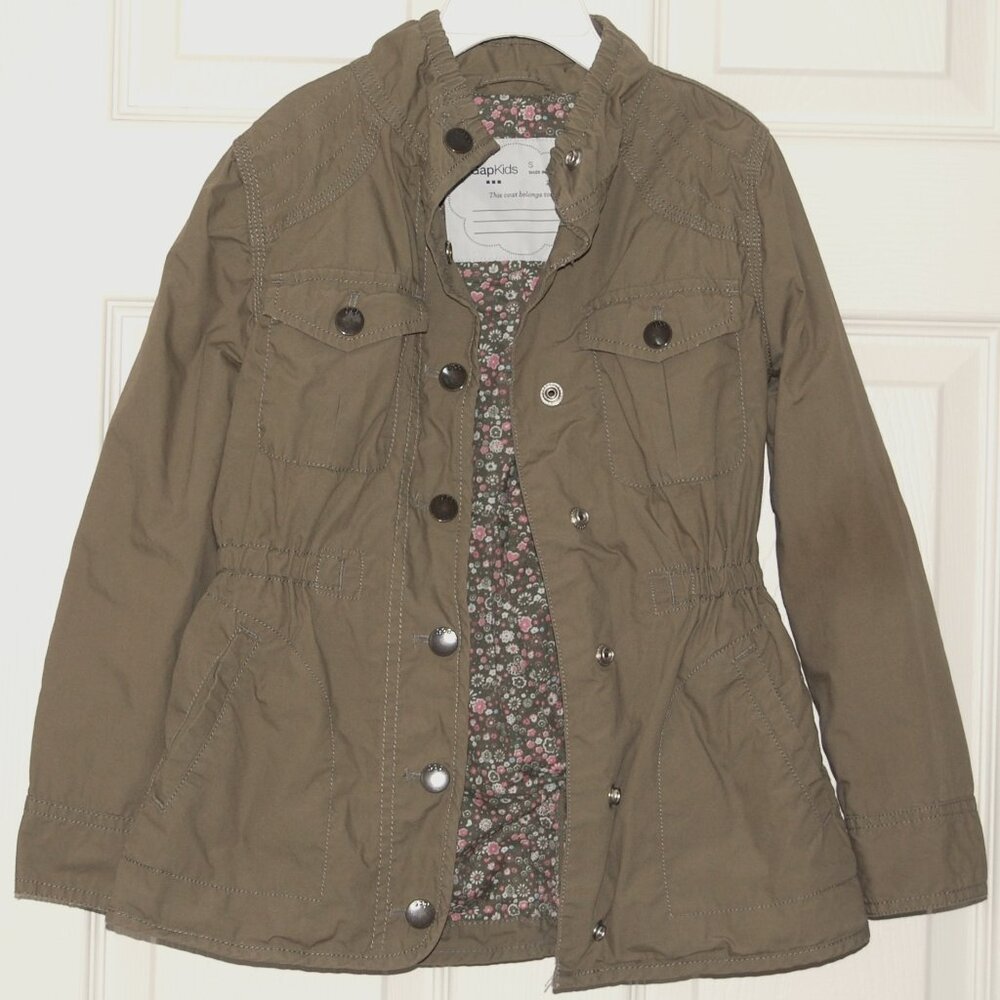 GAP Girls Size S Green Cotton Jacket, Flower Print Lined